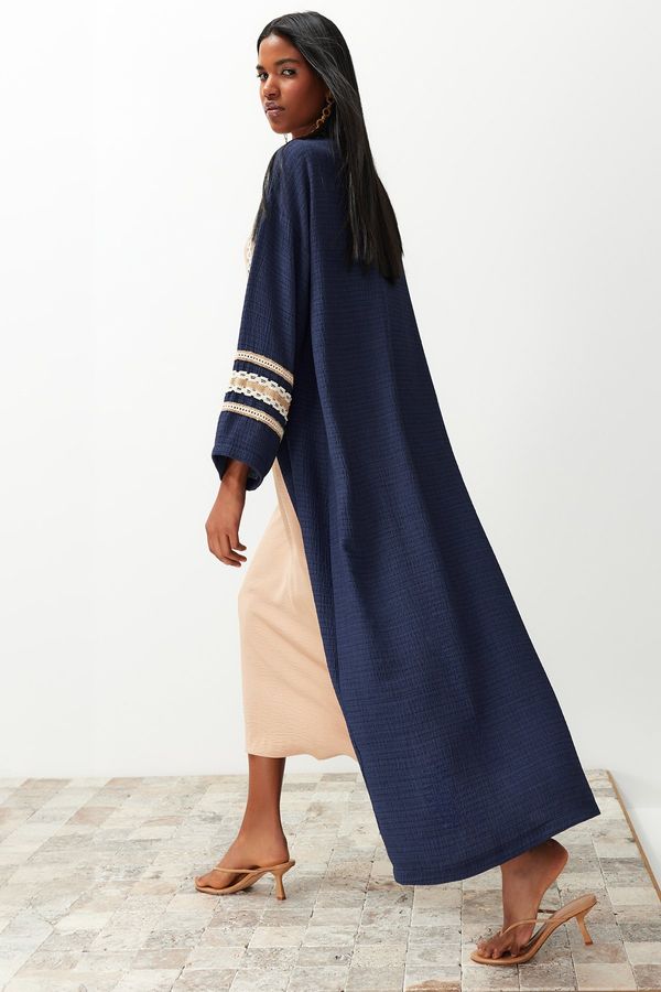 Trendyol Trendyol Indigo Brode Detail Long Woven Kimono & Kaftan & Abaya