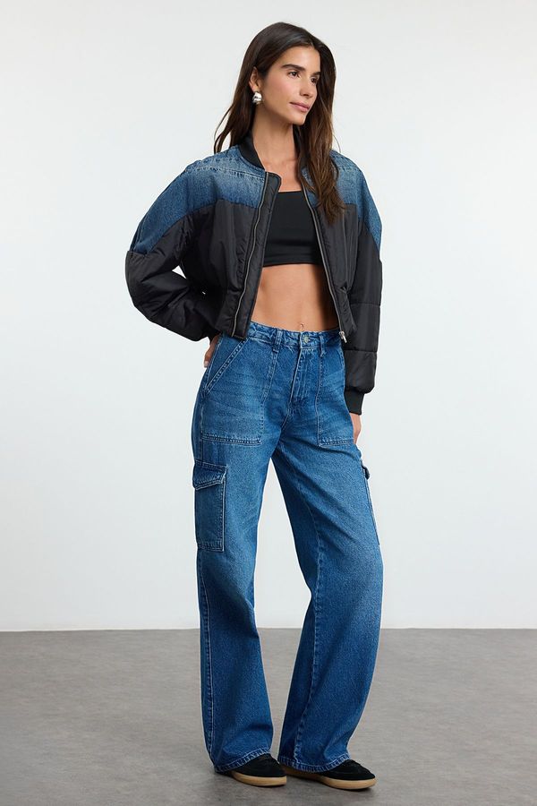 Trendyol Trendyol Indigo Cargo Pocket High Waist Wide Leg Jeans