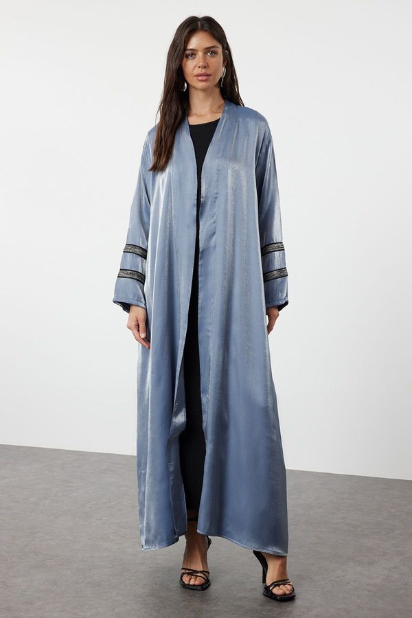 Trendyol Trendyol Indigo Embroidered Shiny Long Woven Cap & Abaya & Abaya