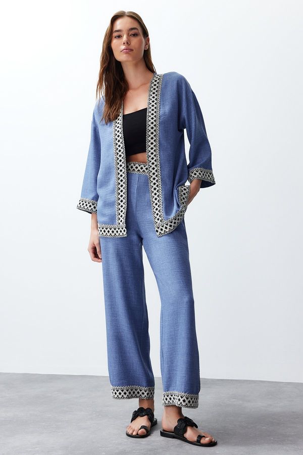 Trendyol Trendyol Indigo Embroidered Woven Two Piece Set