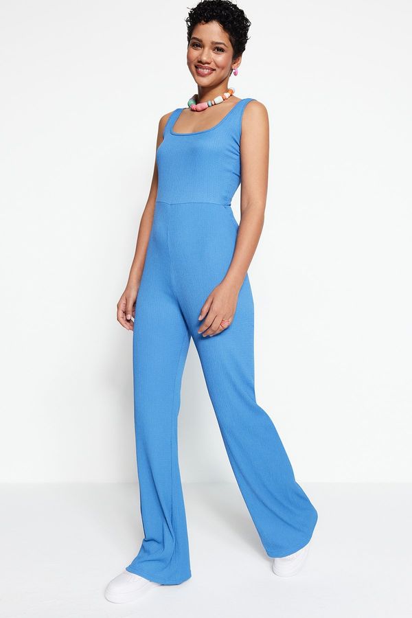 Trendyol Trendyol Indigo Low-Collection Knitted Jumpsuit with Tie Detailed.