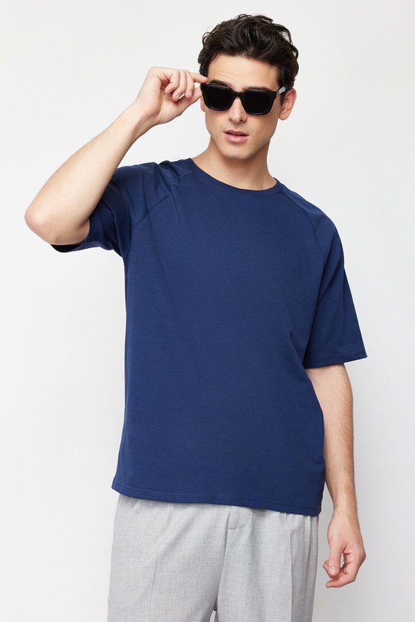 Trendyol Trendyol Indigo Oversize/Wide Cut Basic 100% Cotton T-Shirt