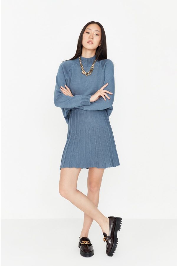 Trendyol Trendyol Indigo Pleated Skirted Knitwear Bottom-Top Set