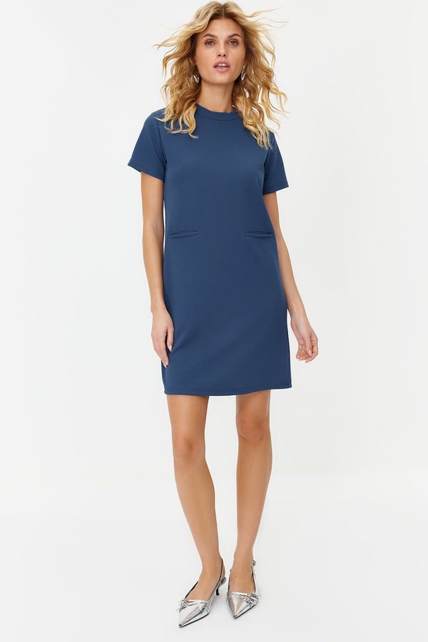 Trendyol Trendyol Indigo Pocket Look Waist Open/Skater Mini Smart Crepe Dress