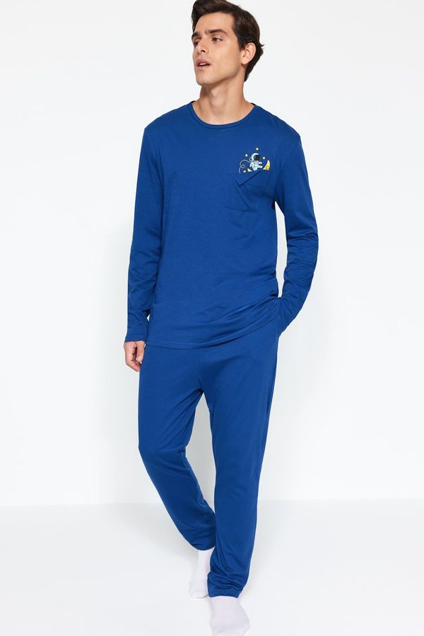 Trendyol Trendyol Indigo Regular Fit Printed Knitted Pajama Set