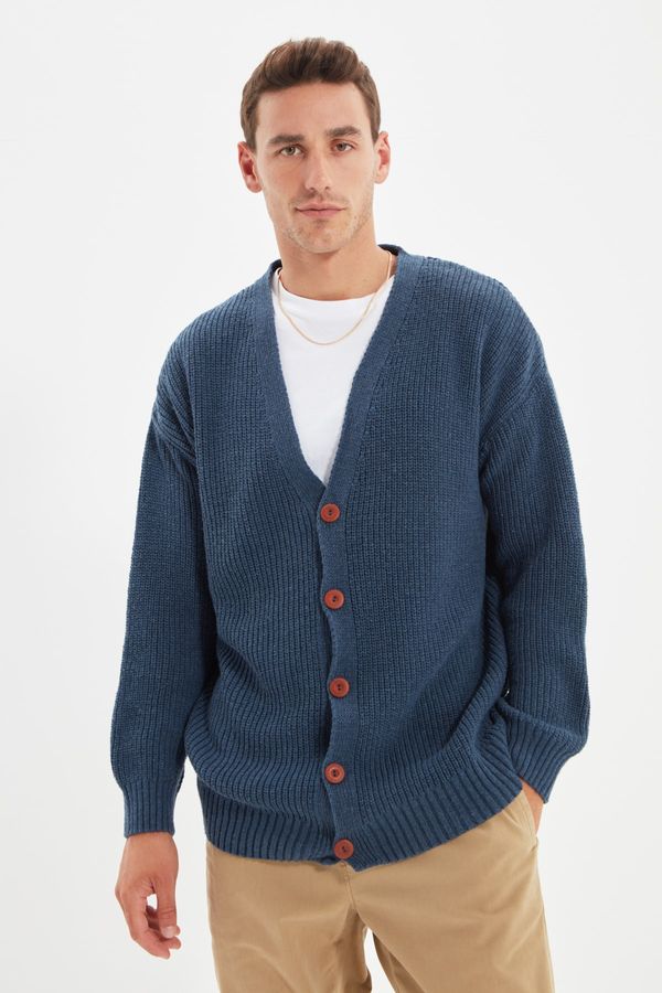 Trendyol Trendyol Indigo Regular Fit V Neck Basic Knitwear Cardigan