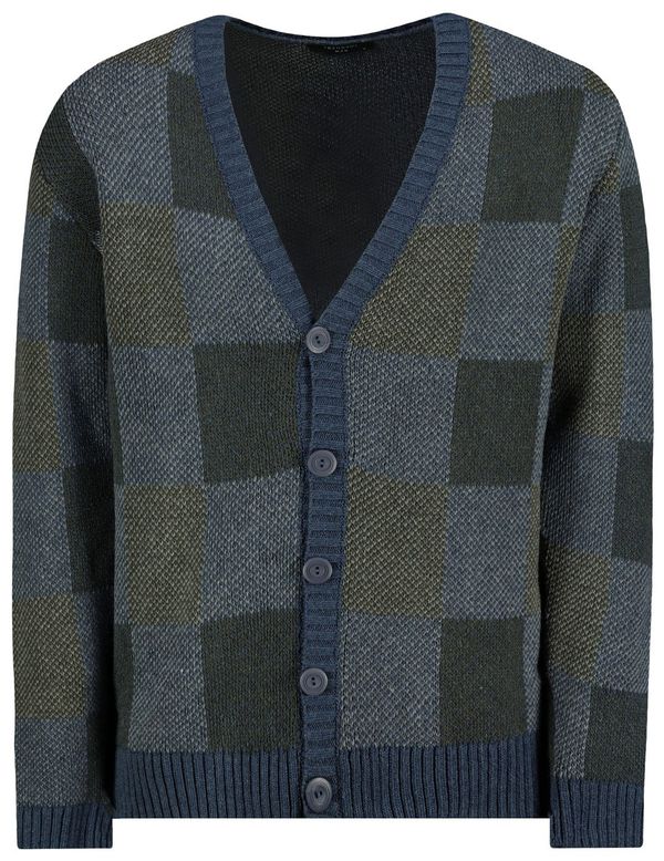 Trendyol Trendyol Indigo Regular Fit V Neck Checked Patterned Knitwear Cardigan