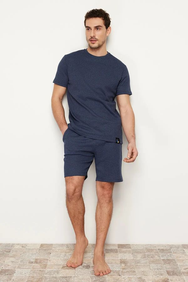 Trendyol Trendyol Indigo Regular Fit Waffles Knitted Shorts Pajamas Set