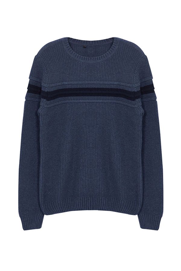 Trendyol Trendyol Indigo Slim Crew Neck Striped Knitwear Sweater