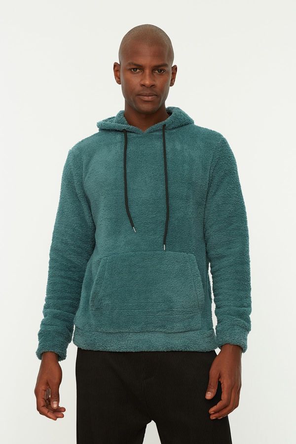 Trendyol Trendyol Indigo Slim Fit Hooded Warm Thick Fleece/Plush Sweatshirt with Kangaroo Pocket