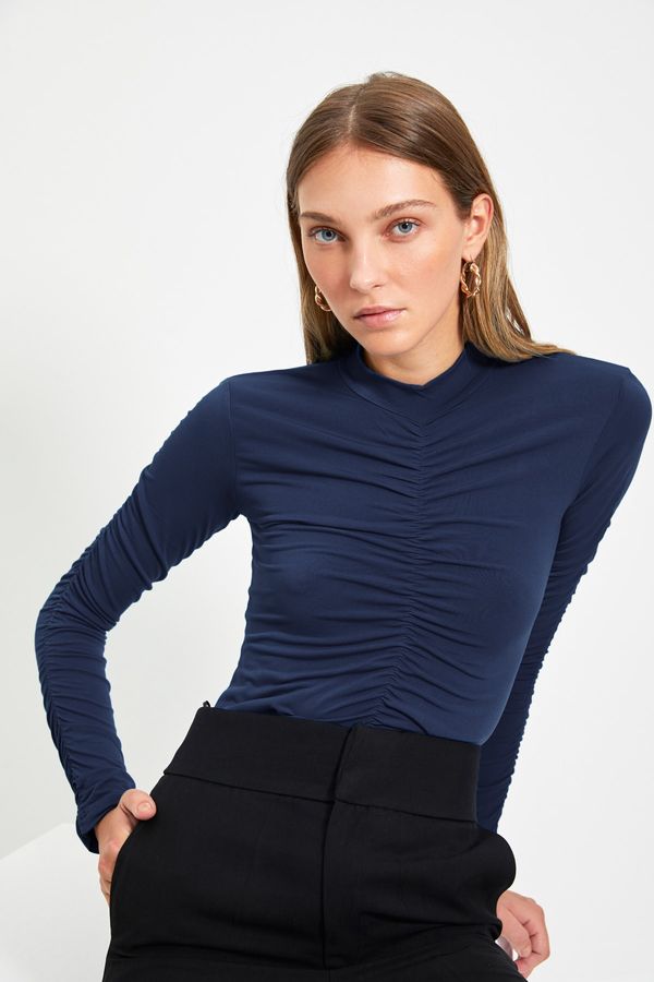 Trendyol Trendyol Indigo Slim Gathered Snaps Stretch Knitted Bodysuit