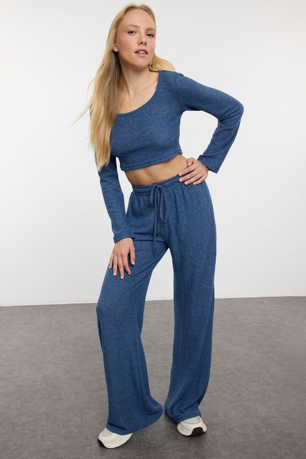 Trendyol Trendyol Indigo Soft Crop and Wide Leg Knitted Top and Bottom Set