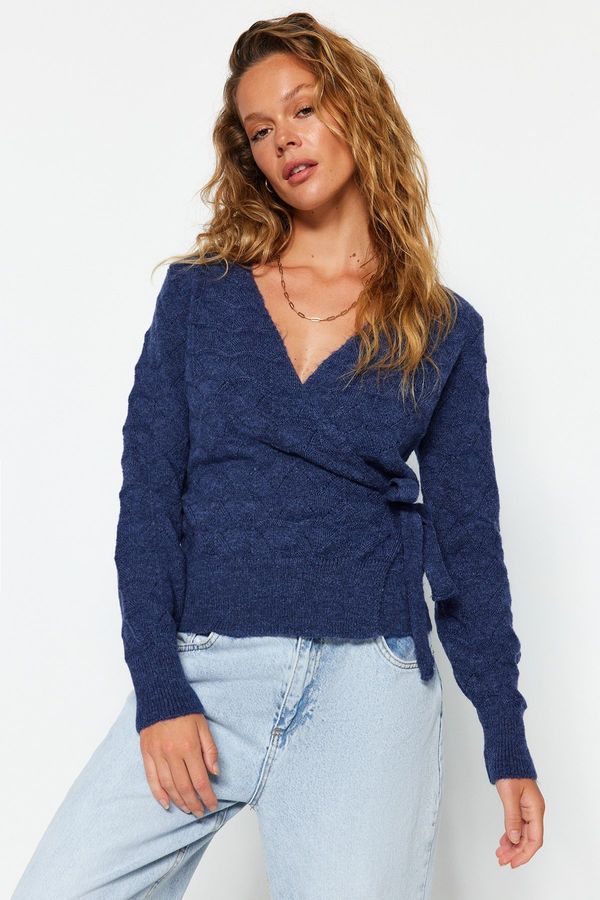 Trendyol Trendyol Indigo Soft Textured Double Breasted Neck Knitwear Sweater