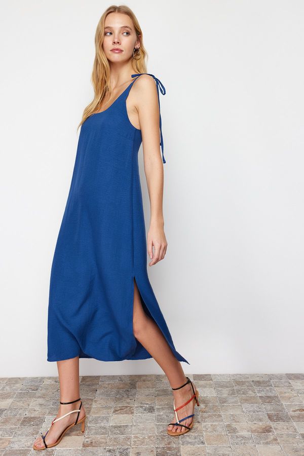 Trendyol Trendyol Indigo Straight Cut Slit Maxi Woven Dress