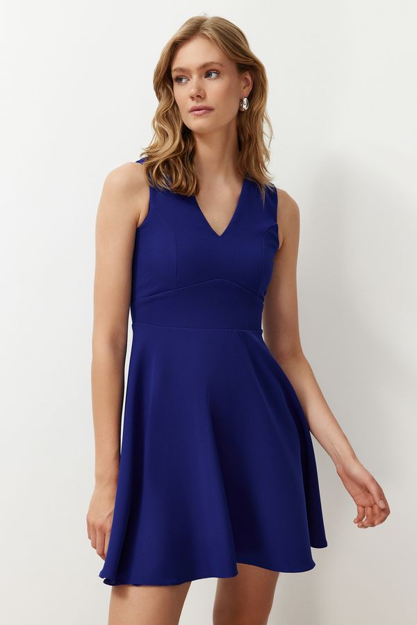 Trendyol Trendyol Indigo Waist Open Mini V Neck Woven Dress