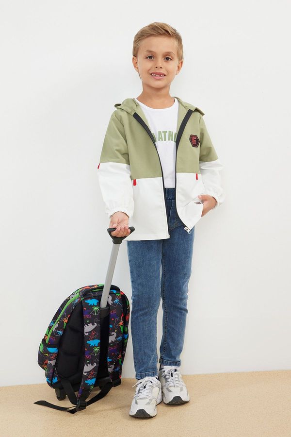 Trendyol Trendyol Khaki 3-Piece Boy Printed Cardigan-T-shirt-Pants Set Knitted Bottom-Top Set