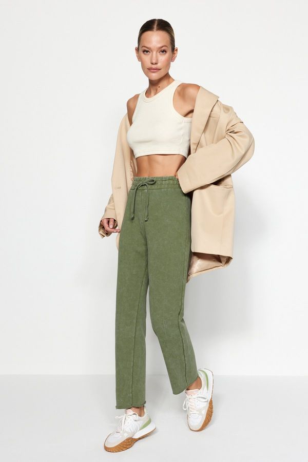 Trendyol Trendyol Khaki Anti-aging/Faded-Effect Straight Fit Thin, Knitted Sweatpants