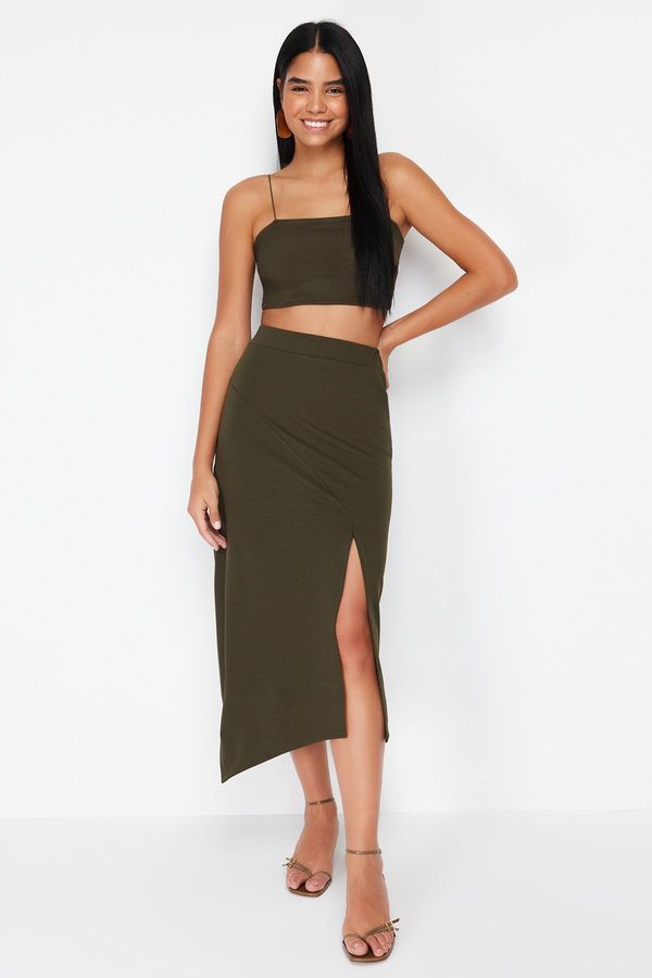 Trendyol Trendyol Khaki Asymmetric Cut and Slit Detailed Skirt