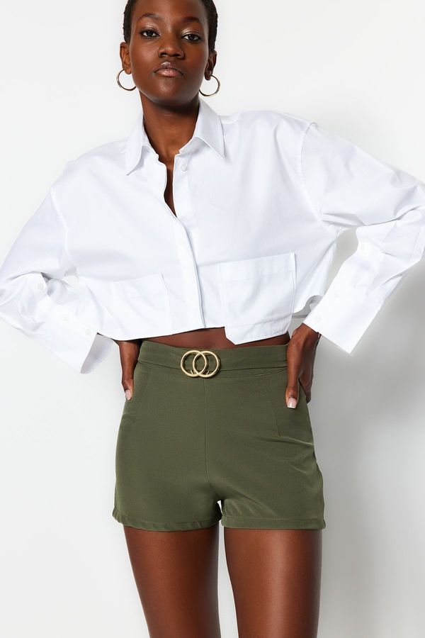 Trendyol Trendyol Khaki Belted Super Mini Woven Shorts