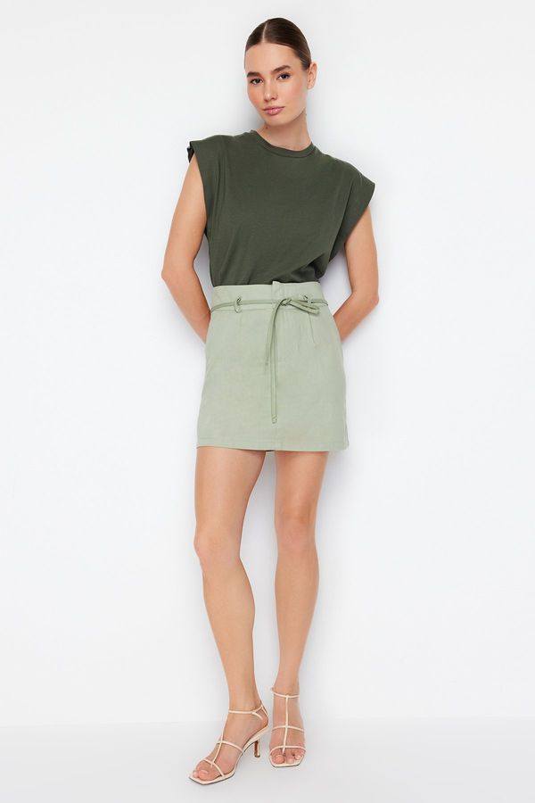Trendyol Trendyol Khaki Binding Belt Detailed Mini Woven Skirt