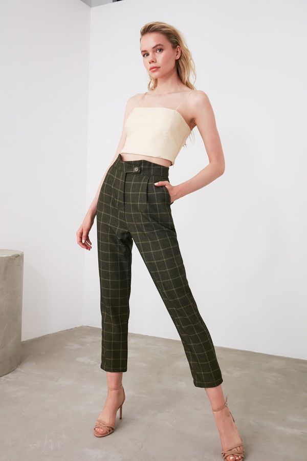 Trendyol Trendyol Khaki Cigarette Checked Woven Trousers