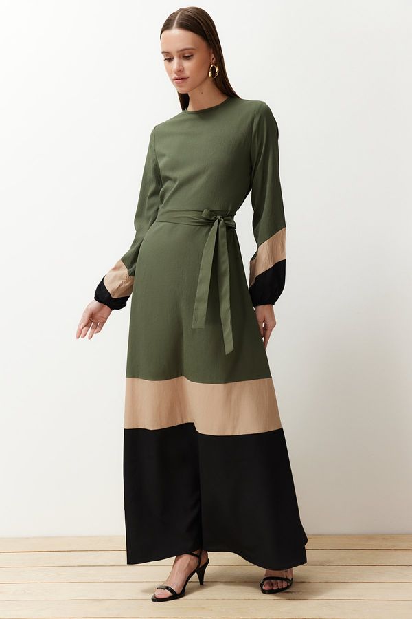 Trendyol Trendyol Khaki Color Blocked Wrapped Fabric Woven Dress