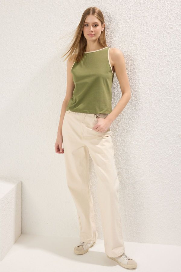 Trendyol Trendyol Khaki Cotton Regular/Normal Pattern Flexible Knitted Undershirt