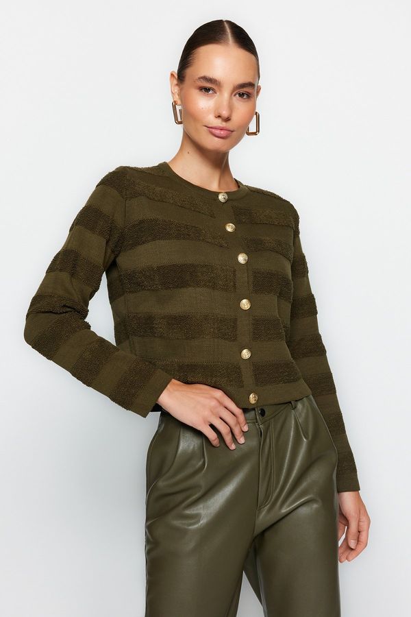 Trendyol Trendyol Khaki Crew Neck Jacket Look Knitwear Cardigan