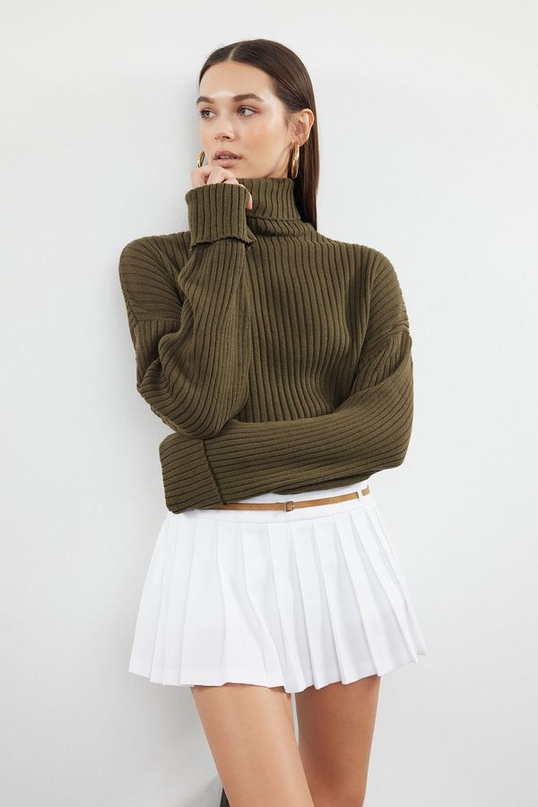 Trendyol Trendyol Khaki Crop Basic Knitwear Sweater
