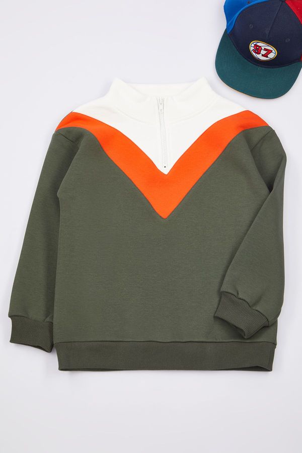 Trendyol Trendyol Khaki Girl Color Block Knitted Sweatshirt