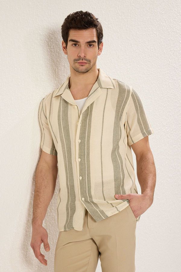 Trendyol Trendyol Khaki Limited Edition Regular Fit Striped Textured Summer Shirt