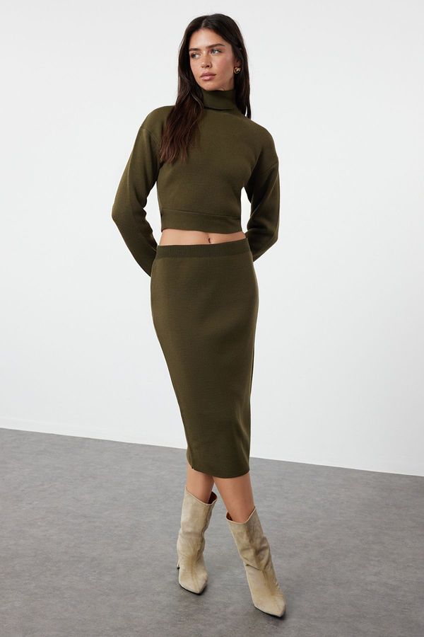 Trendyol Trendyol Khaki Midi Pencil Knitwear Skirt