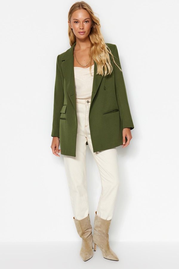 Trendyol Trendyol Khaki Oversize Lined Woven Blazer Jacket