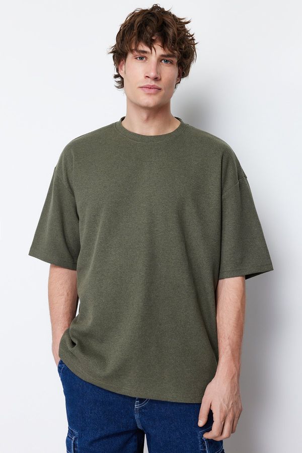 Trendyol Trendyol Khaki Oversize Short Sleeve Textured T-shirt