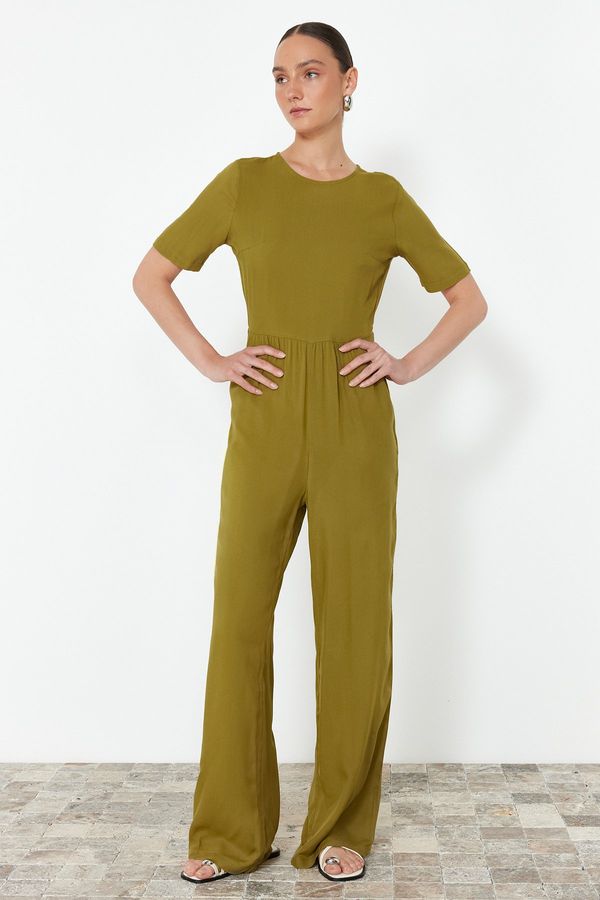 Trendyol Trendyol Khaki Patterned Viscose Maxi Woven Jumpsuit