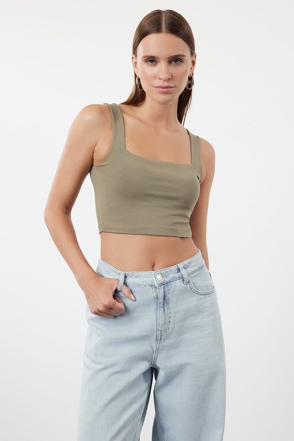 Trendyol Trendyol Khaki Plain Slim Square Collar Super Crop Knitted Undershirt