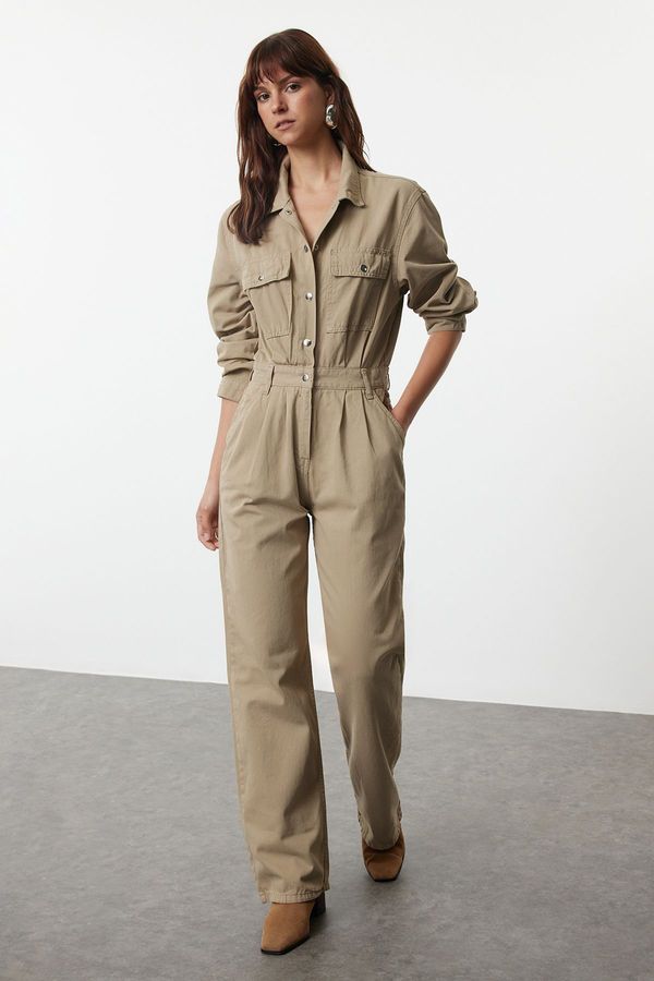 Trendyol Trendyol Khaki Pleated Denim Overalls