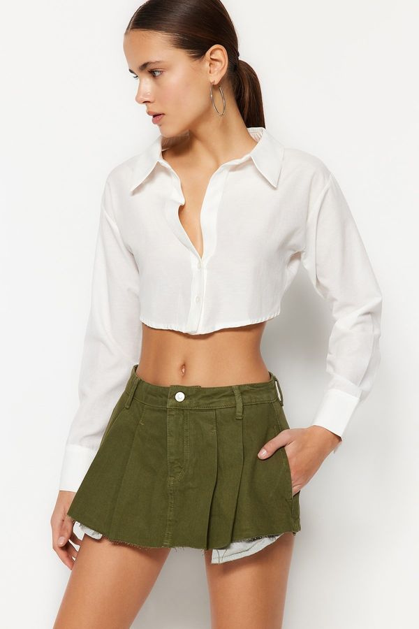 Trendyol Trendyol Khaki Pleated Denim Shorts Skirt