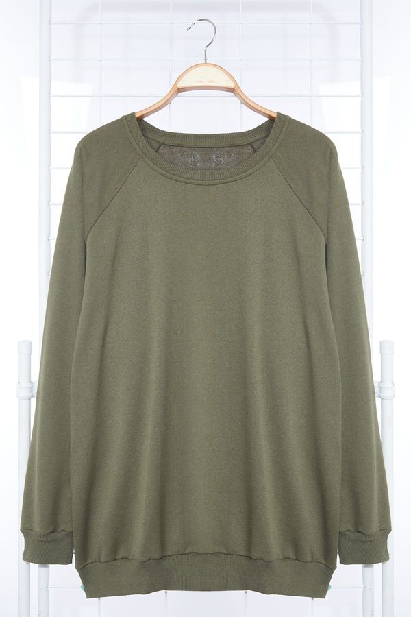 Trendyol Trendyol Khaki Plus Size Oversize/Wide Cut Comfortable Basic Sweatshirt with Fleece Inside