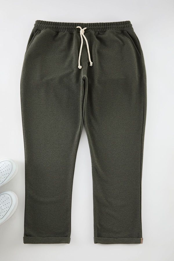 Trendyol Trendyol Khaki Plus Size Regular Cut Textured Sweatpants