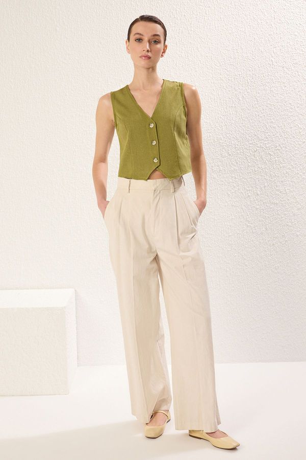 Trendyol Trendyol Khaki Regular Cotton Crop Linen Woven Vest