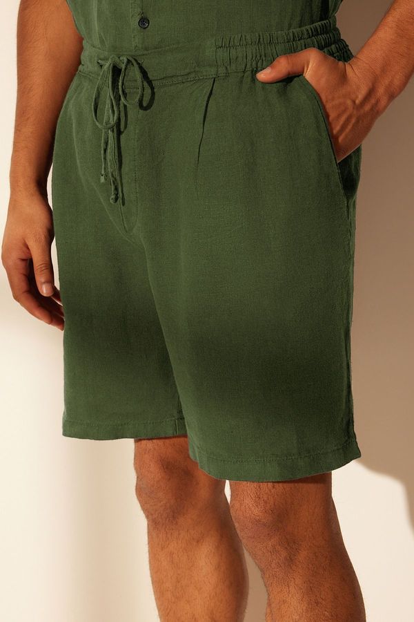 Trendyol Trendyol Khaki Regular Fit Limited Edition 100% Linen Elastic Waist Shorts & Bermuda