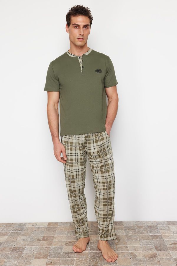 Trendyol Trendyol Khaki Regular Fit Plaid Knitted Pajama Set