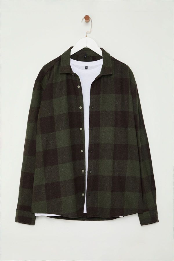 Trendyol Trendyol Khaki Regular Fit Plaid Lumberjack Checkered Winter Woven Plus Size Shirt
