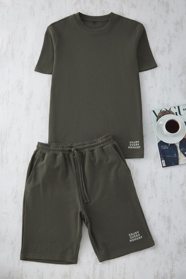 Trendyol Trendyol Khaki Regular Fit Waffle Knitted Shorts Pajama Set