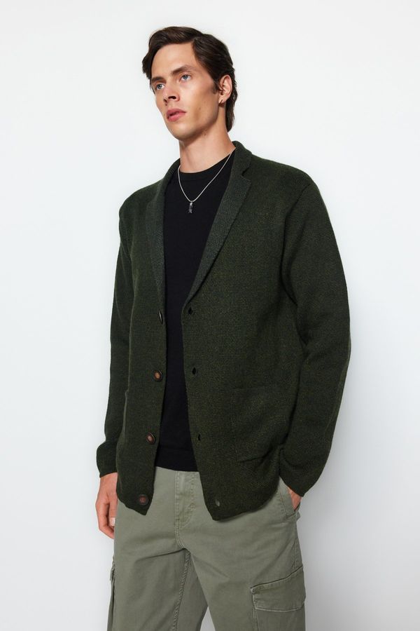 Trendyol Trendyol Khaki Regular Fit Wool Collar Knitwear Cardigan