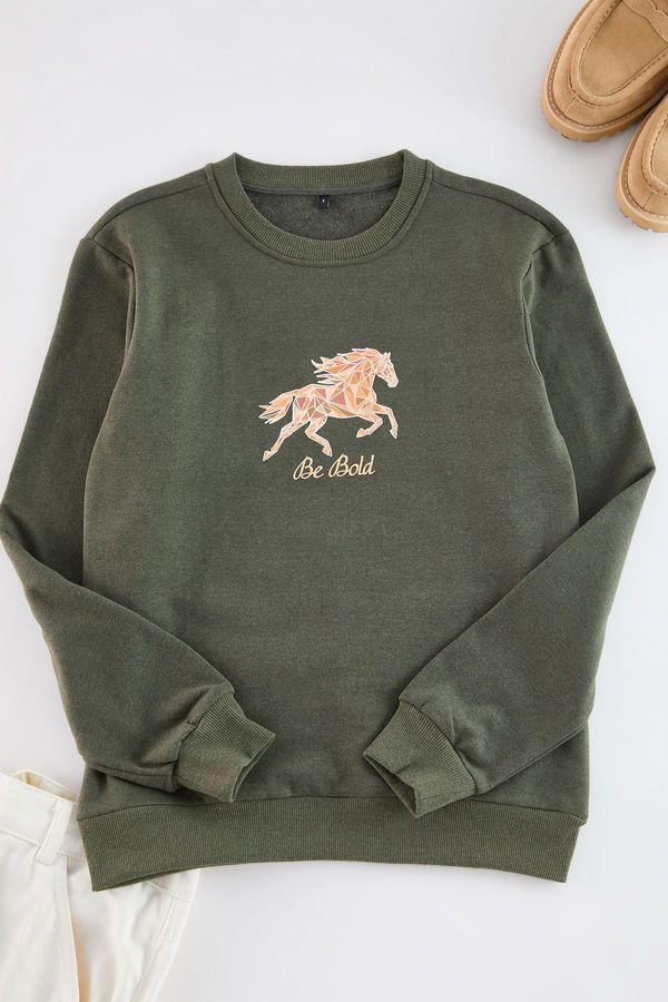 Trendyol Trendyol Khaki Regular/Normal Cut Animal Printed Sweatshirt