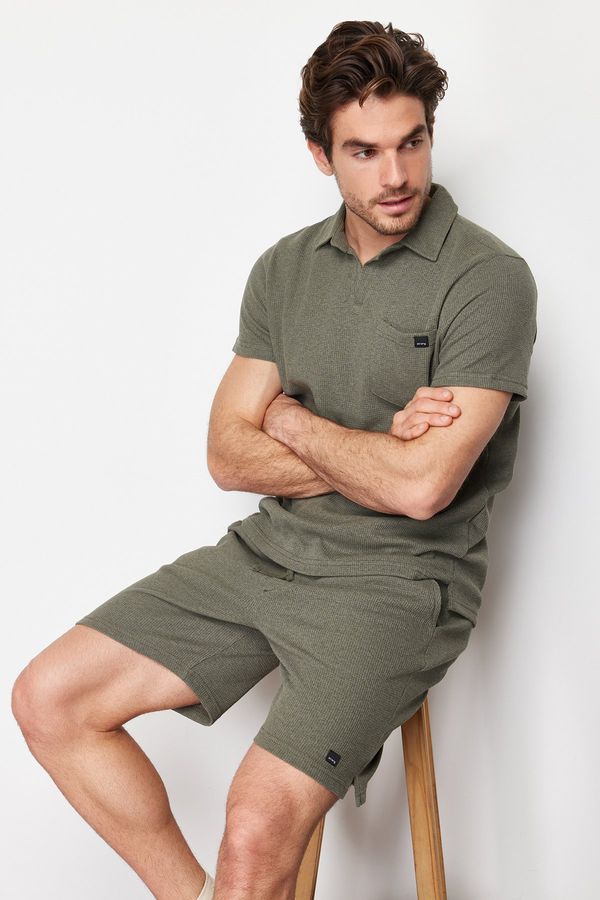 Trendyol Trendyol Khaki Regular/Normal Cut Polo Collar Label T-Shirt Shorts Tracksuit Set