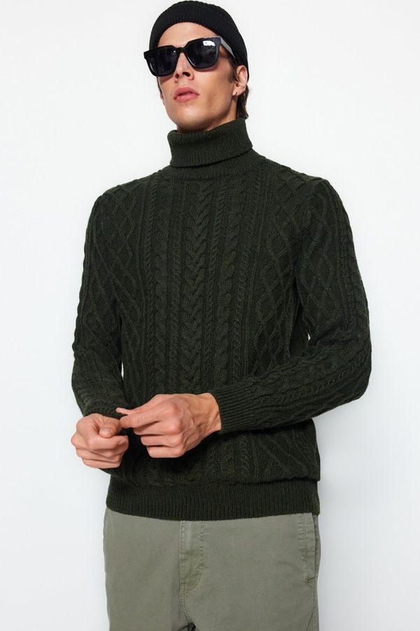 Trendyol Trendyol Khaki Slim Fit Wool Turtleneck Hair Knit Sweater