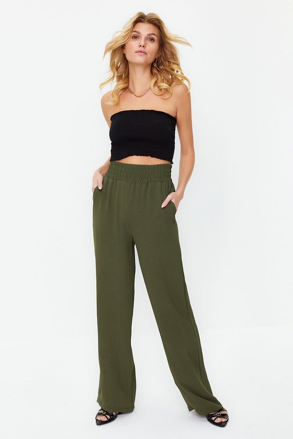 Trendyol Trendyol Khaki Wide Leg/Wide Elastic Waist Woven Trousers